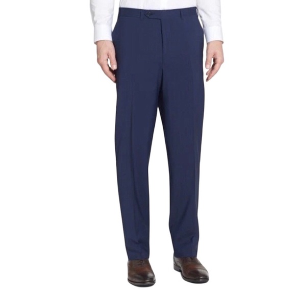Canali Mens Pants Size 42 Navy Blue Wool Flat Front Dress Trouser New